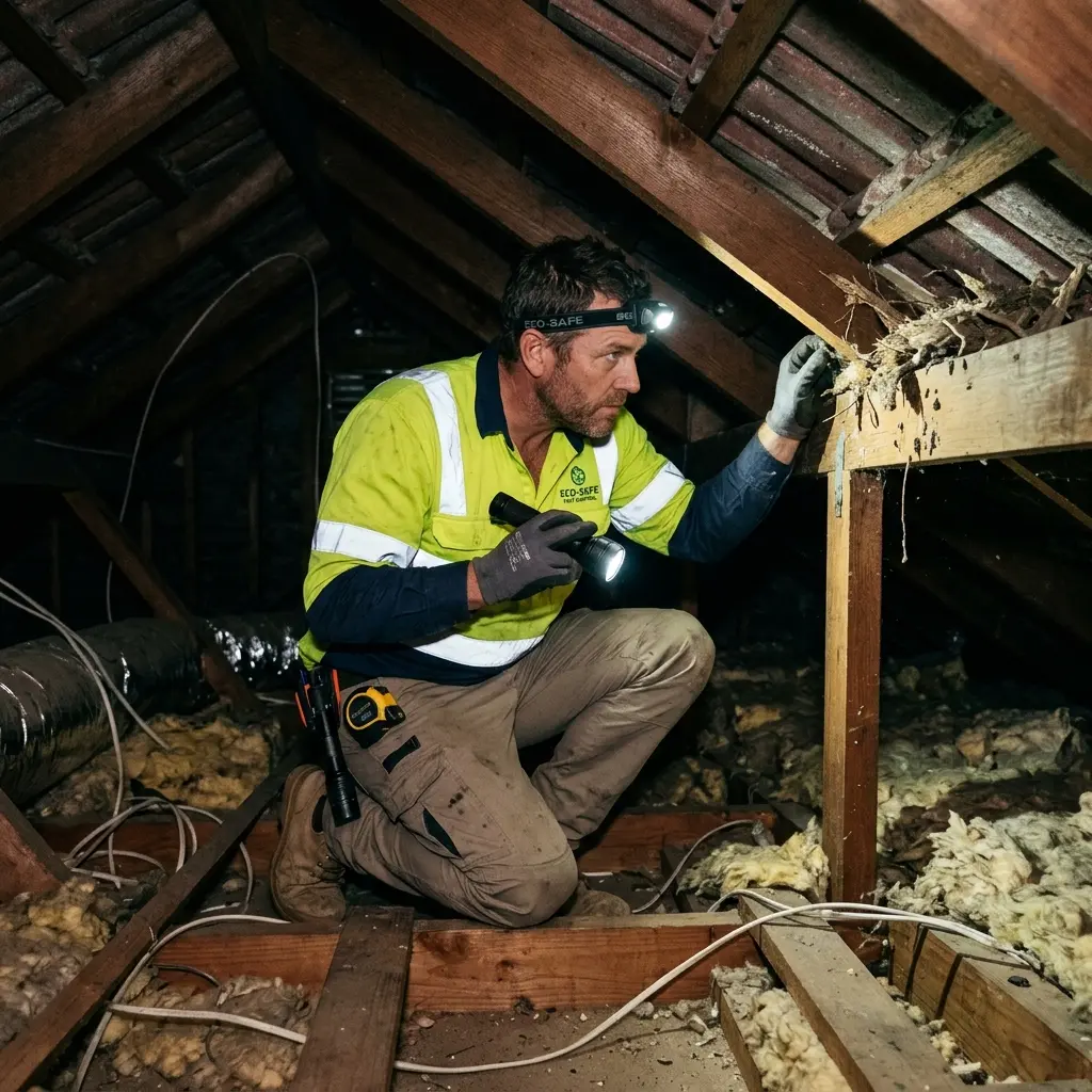 Technician inspecting a Hawksburn subfloor void for a deceased cat